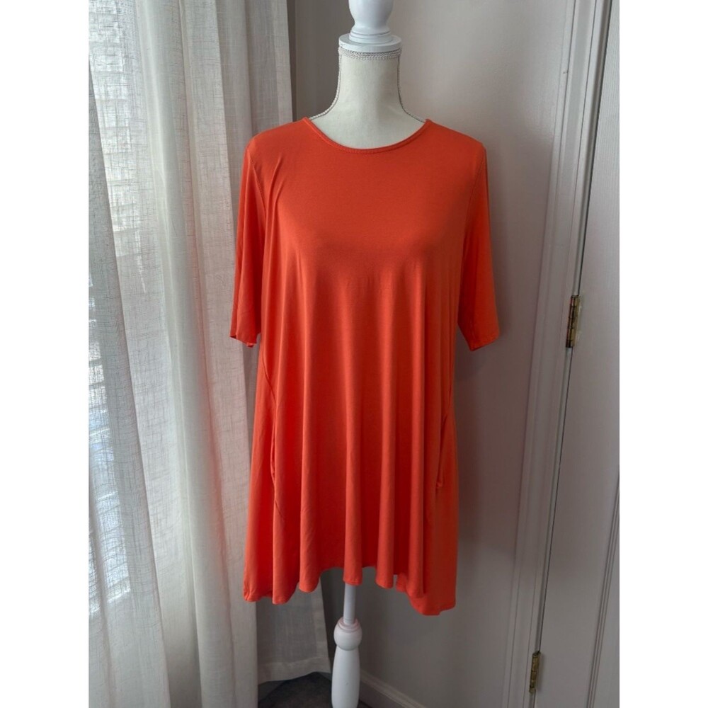 Eileen Fisher Orange Knee Length Quarter Sleeve Dress Size Large Women's Dress